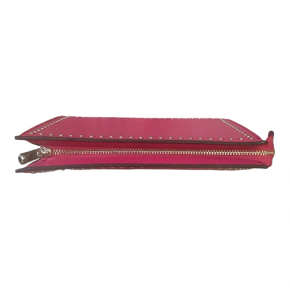 HENRI BENDEL NY Lipstick Pink Pebbled Leather Studded Cosmetic Pouch Clutch